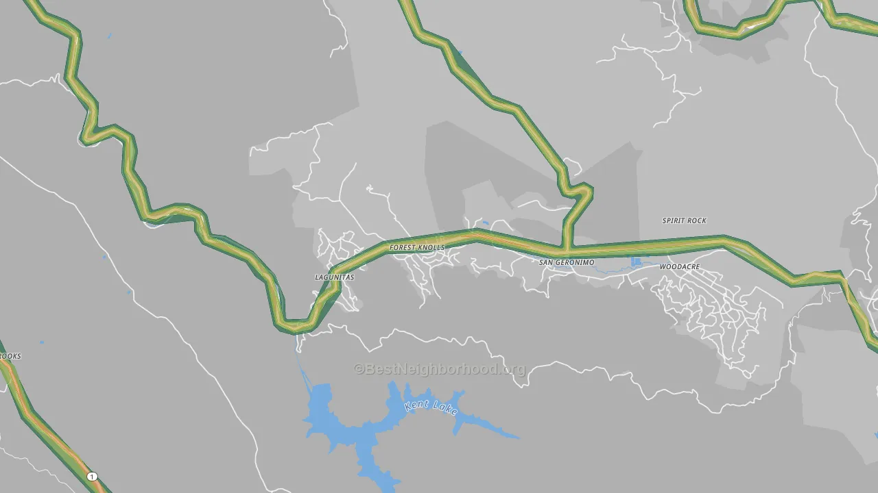Forest Knolls, CA Map of Noise Levels in Forest Knolls