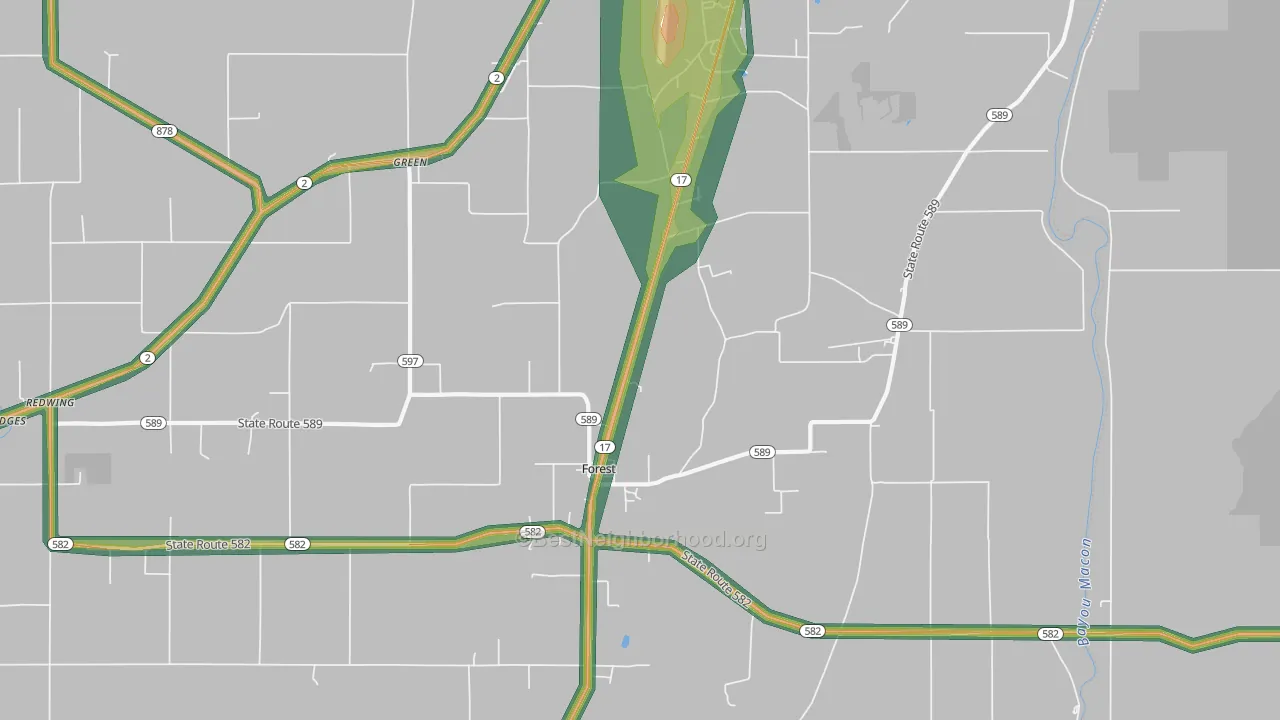 Forest, LA Map of Noise Levels in Forest