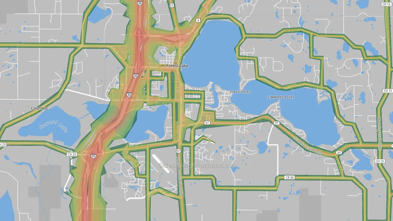 Forest Lake, MN Map of Noise Levels in Forest Lake
