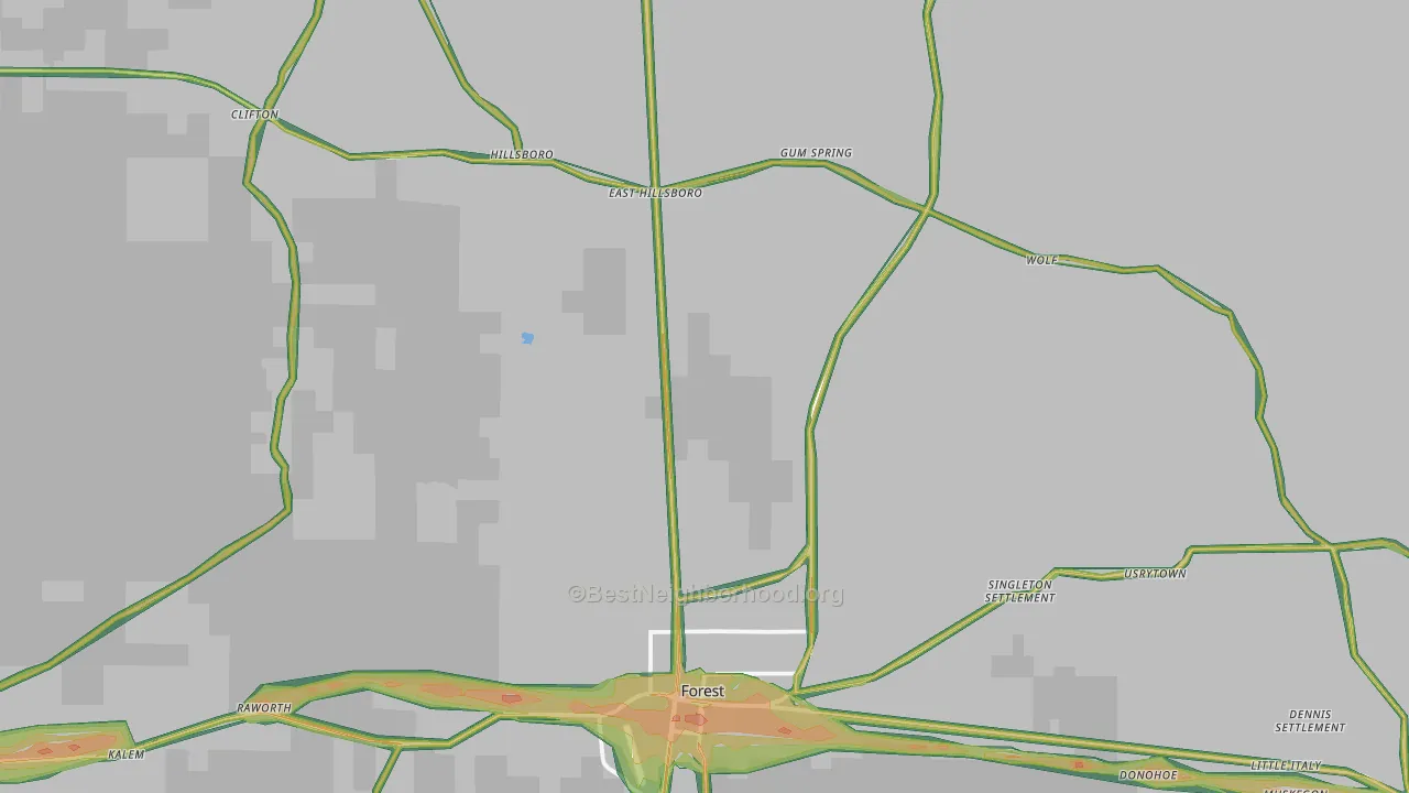 Forest, MS Map of Noise Levels in Forest
