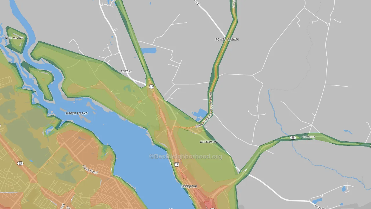 Forest, NC Map of Noise Levels in Forest