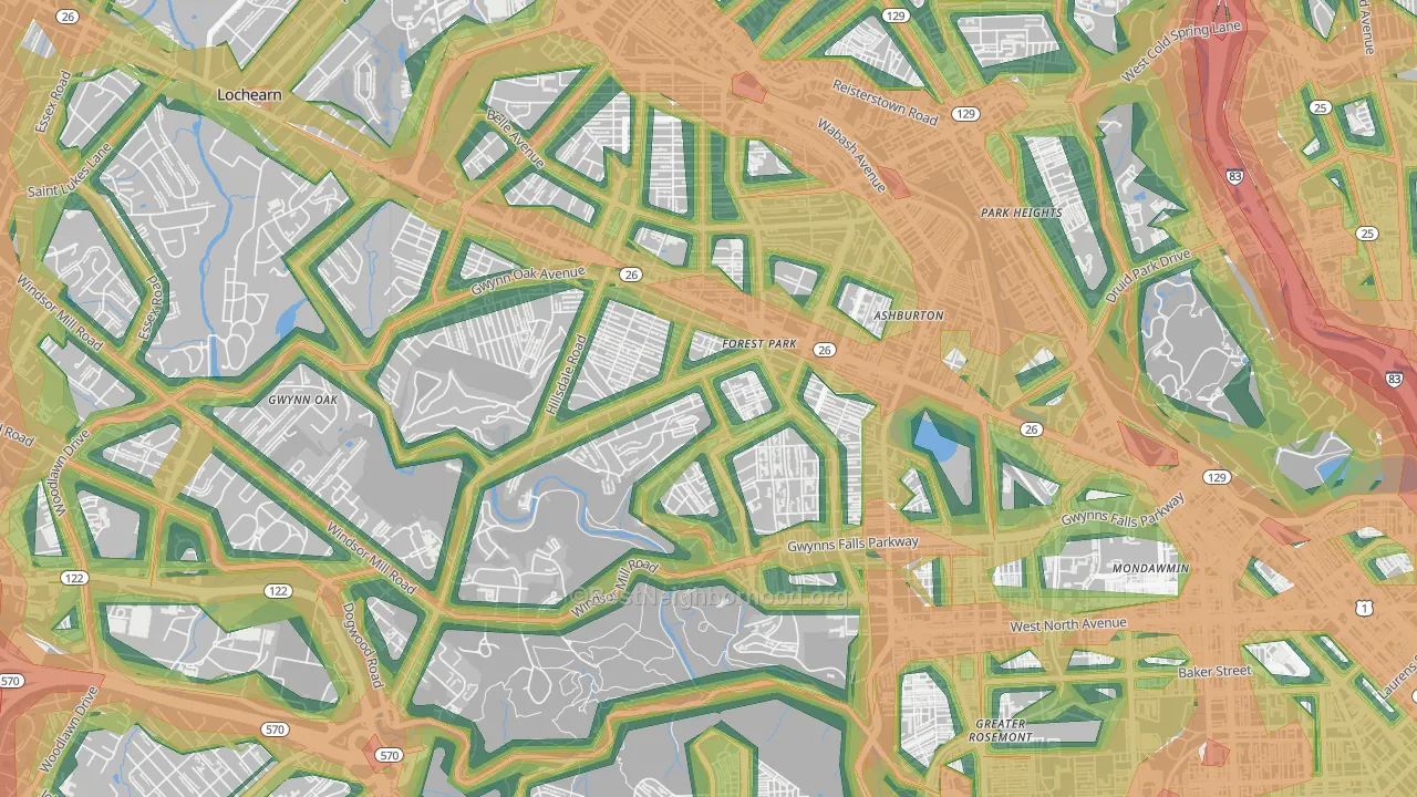 Forest Park, Baltimore, MD Map of Noise Levels in Forest Park