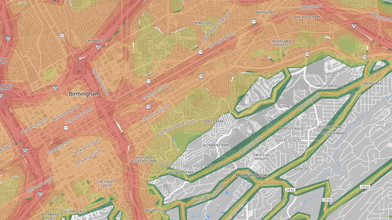 Forest Park, Birmingham, AL Map of Noise Levels in Forest Park