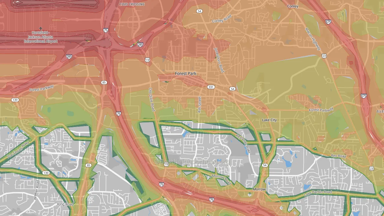 Forest Park, GA Map of Noise Levels in Forest Park