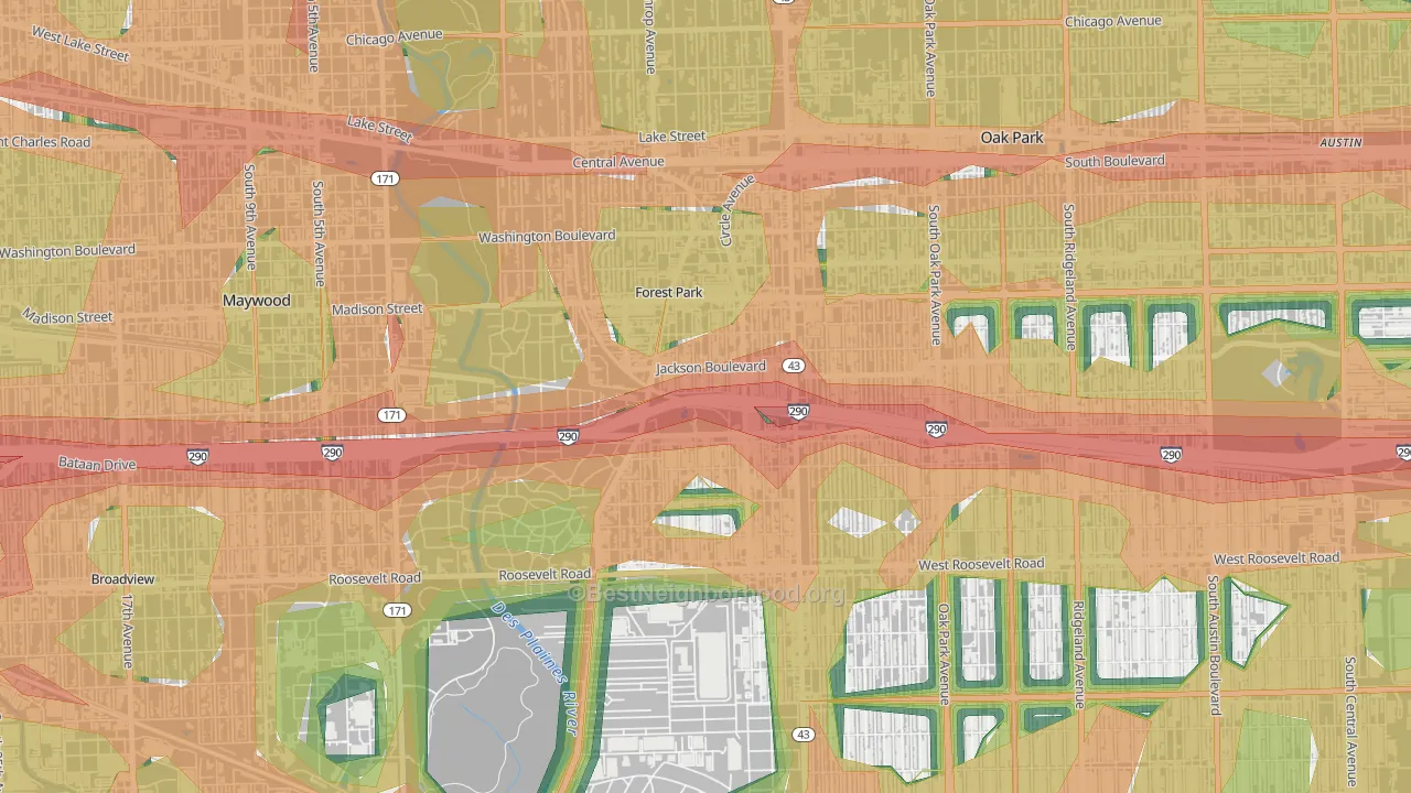 Forest Park, IL Map of Noise Levels in Forest Park