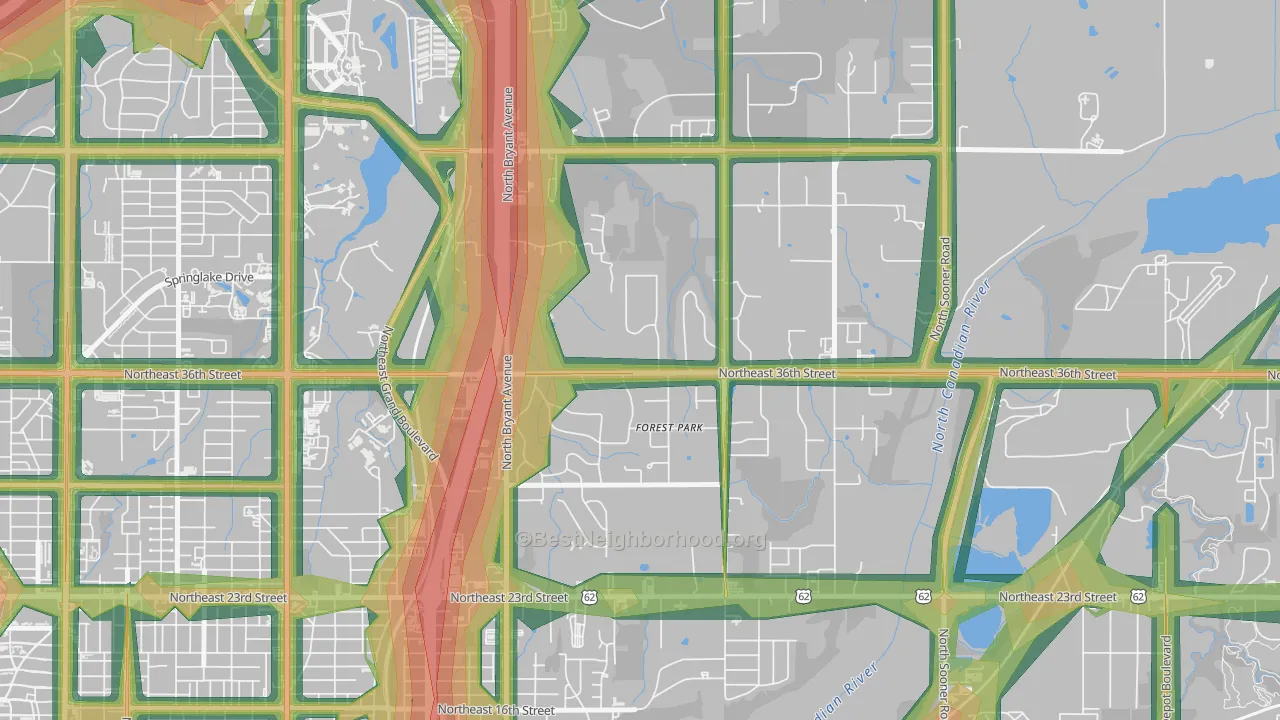 Forest Park, OK Map of Noise Levels in Forest Park