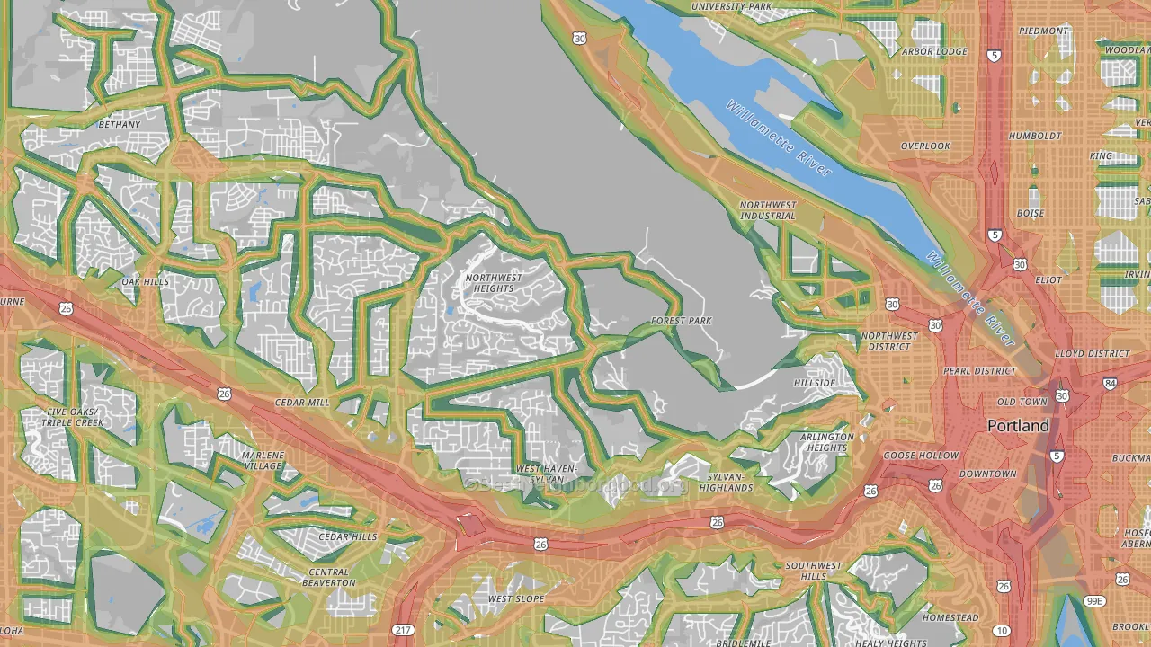 Forest Park, Portland, OR Map of Noise Levels in Forest Park