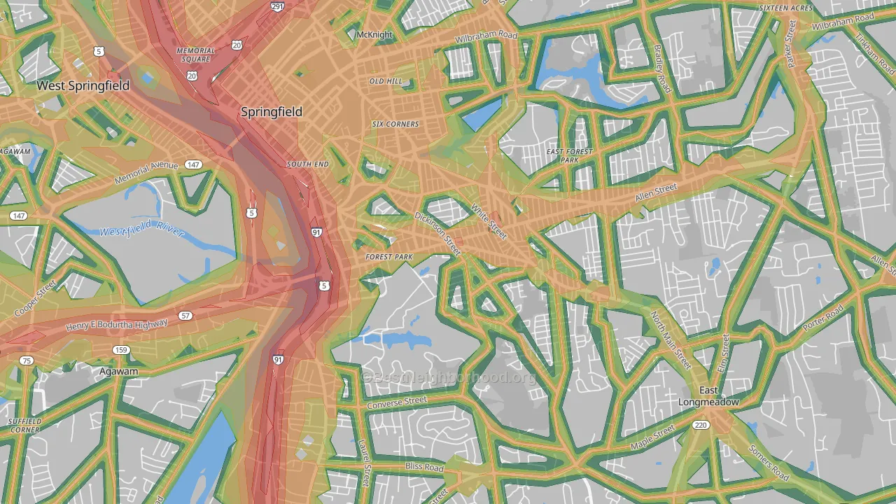 Forest Park, Springfield, MA Map of Noise Levels in Forest Park