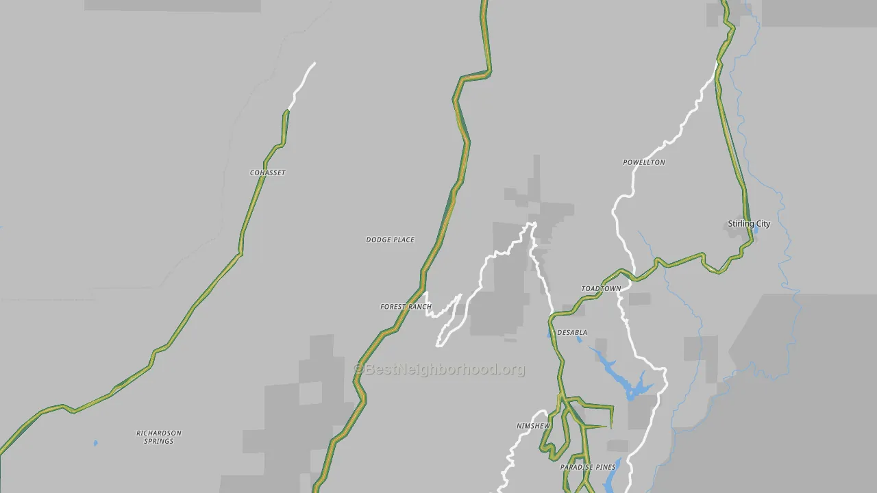Forest Ranch, CA Map of Noise Levels in Forest Ranch