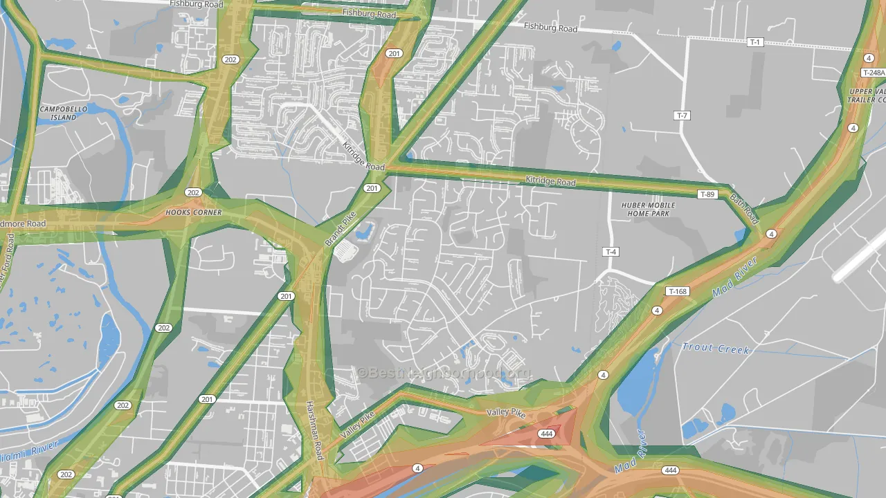 Forest Ridge-Quail Hollow, Dayton, OH Map of Noise Levels in Forest Ridge-Quail Hollow