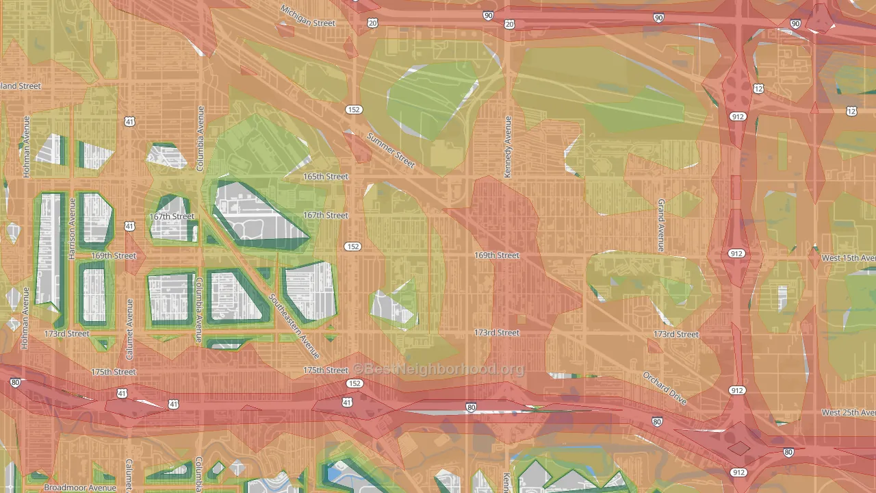 Forestdale, Hammond, IN Map of Noise Levels in Forestdale