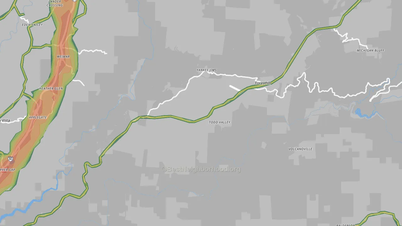 Foresthill, CA Map of Noise Levels in Foresthill