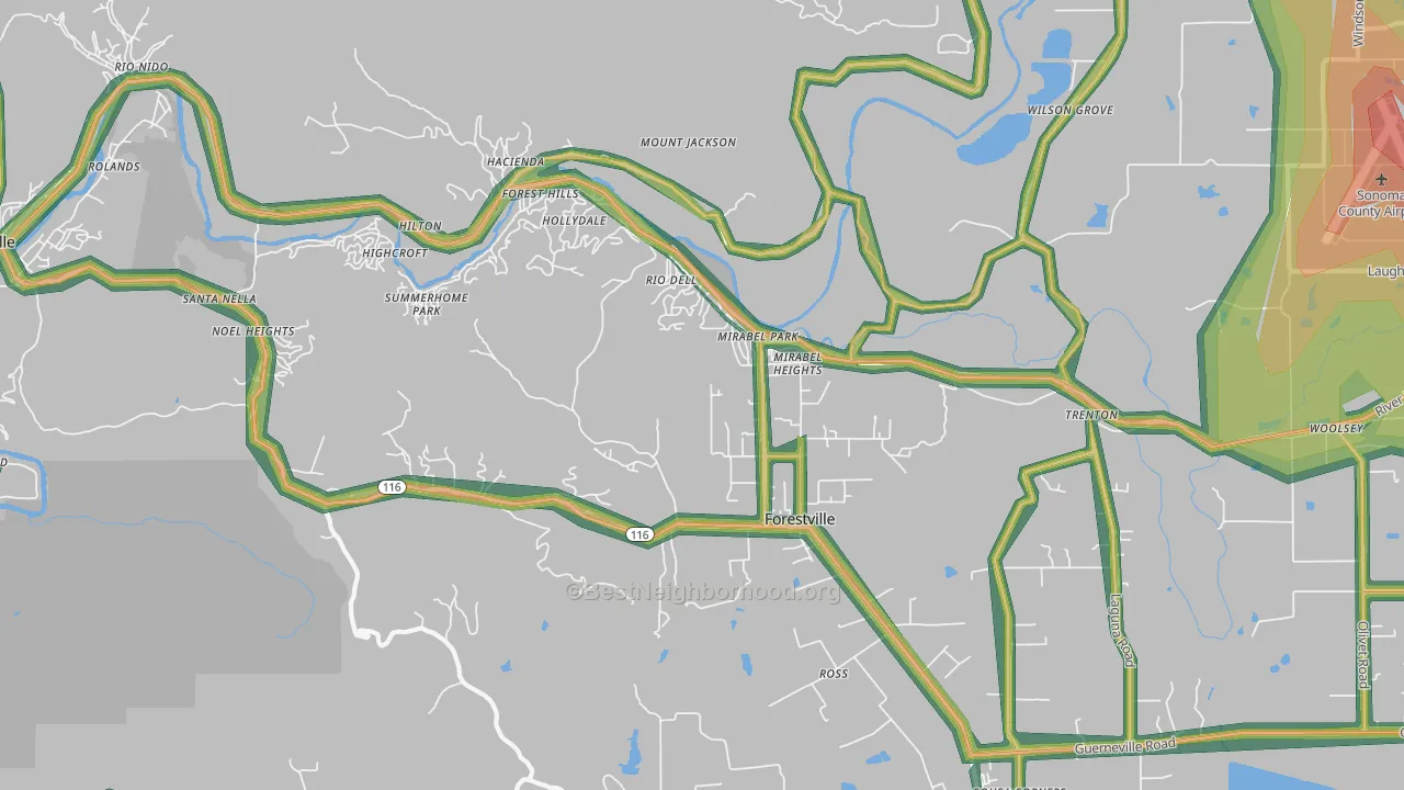 Forestville, CA Map of Noise Levels in Forestville