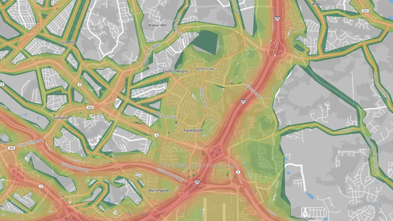 Forestville, MD Map of Noise Levels in Forestville