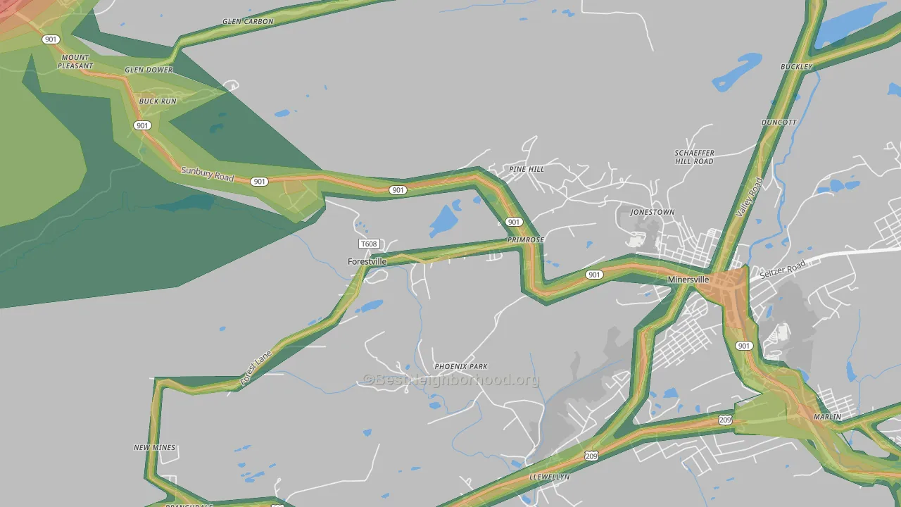 Forestville, PA Map of Noise Levels in Forestville