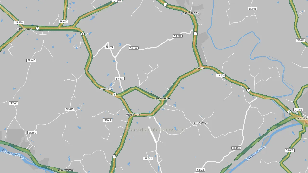 Fork Union, VA Map of Noise Levels in Fork Union