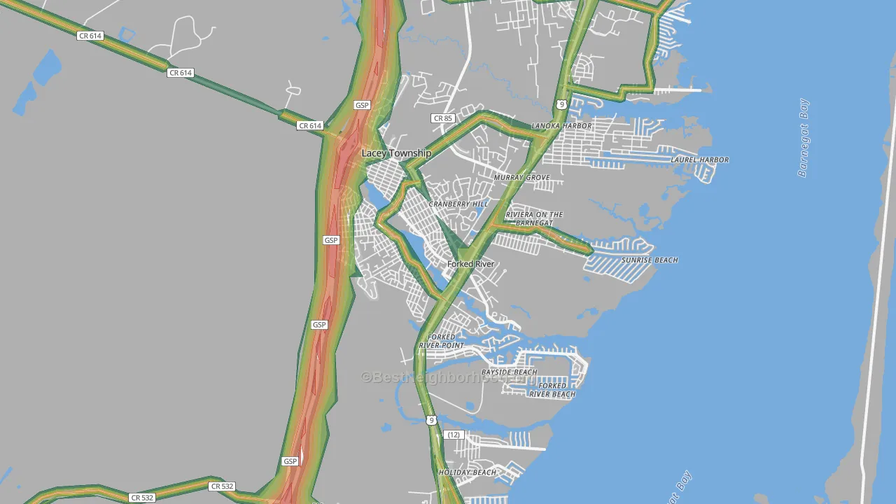 Forked River, NJ Map of Noise Levels in Forked River