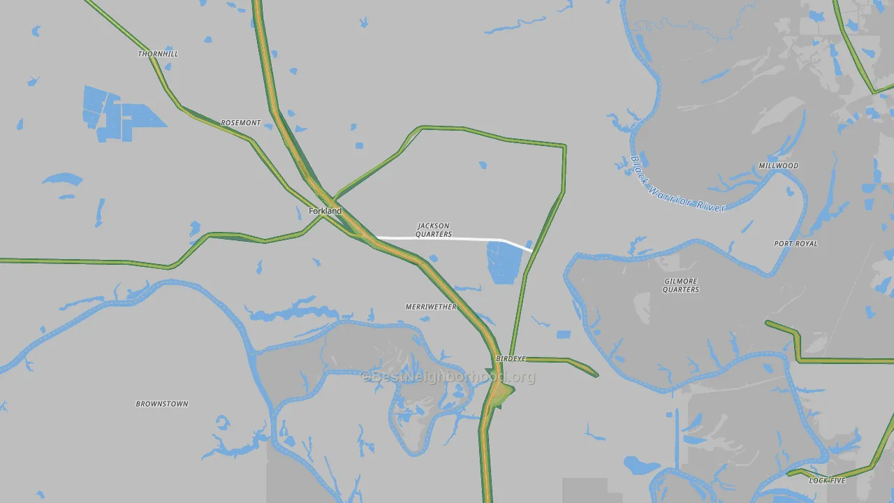 Forkland, AL Map of Noise Levels in Forkland