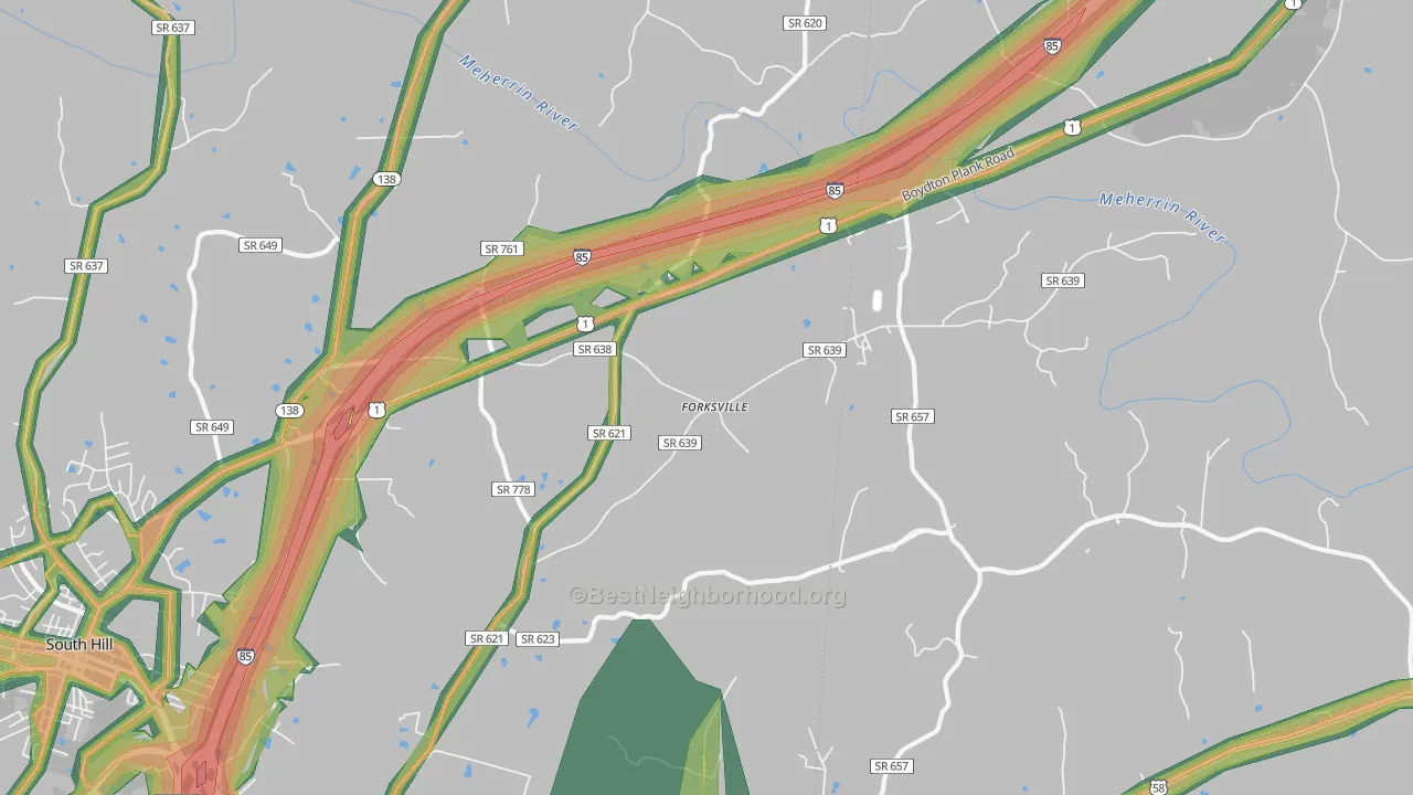 Forksville, VA Map of Noise Levels in Forksville