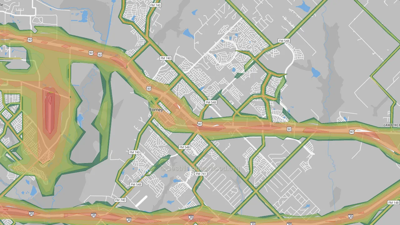 Forney, TX Map of Noise Levels in Forney