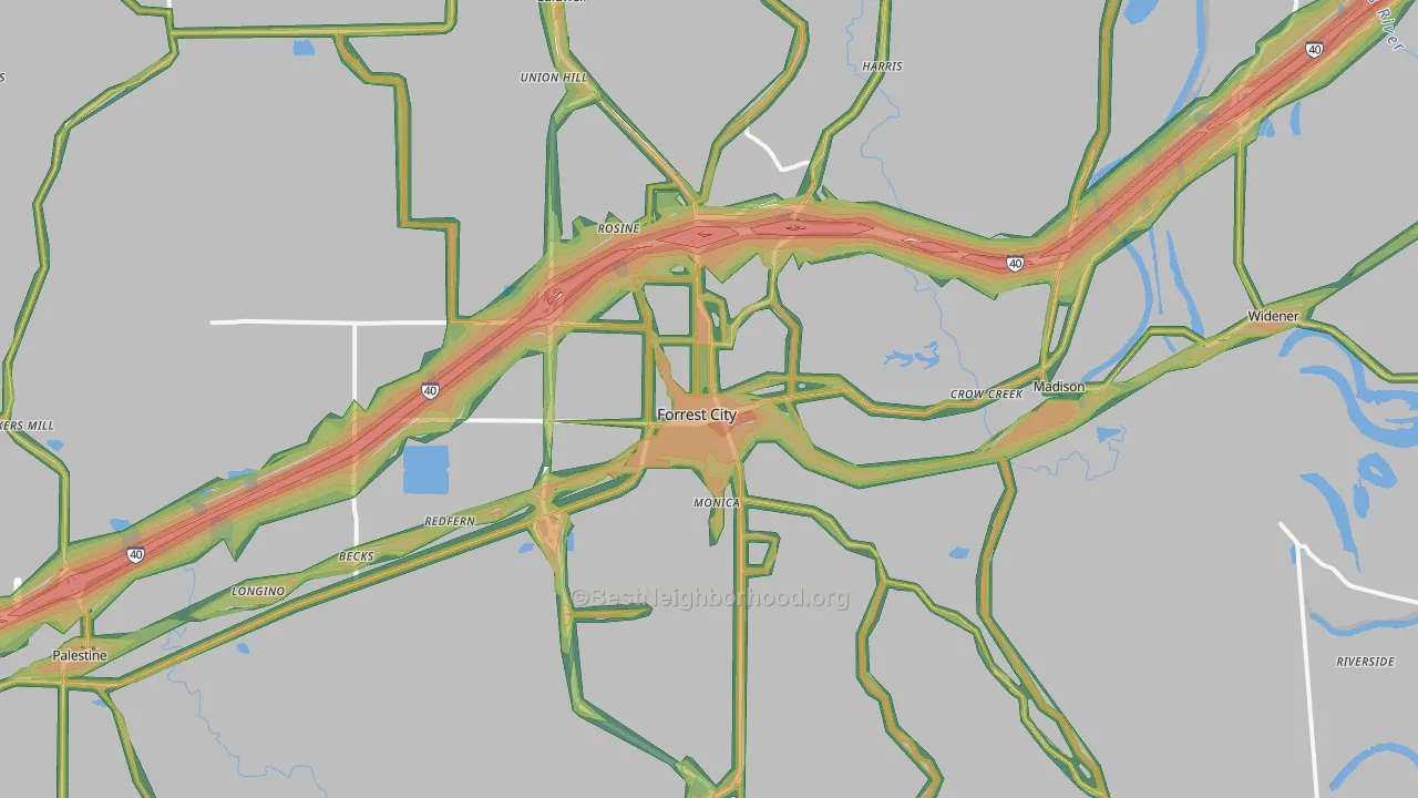 Forrest City, AR Map of Noise Levels in Forrest City