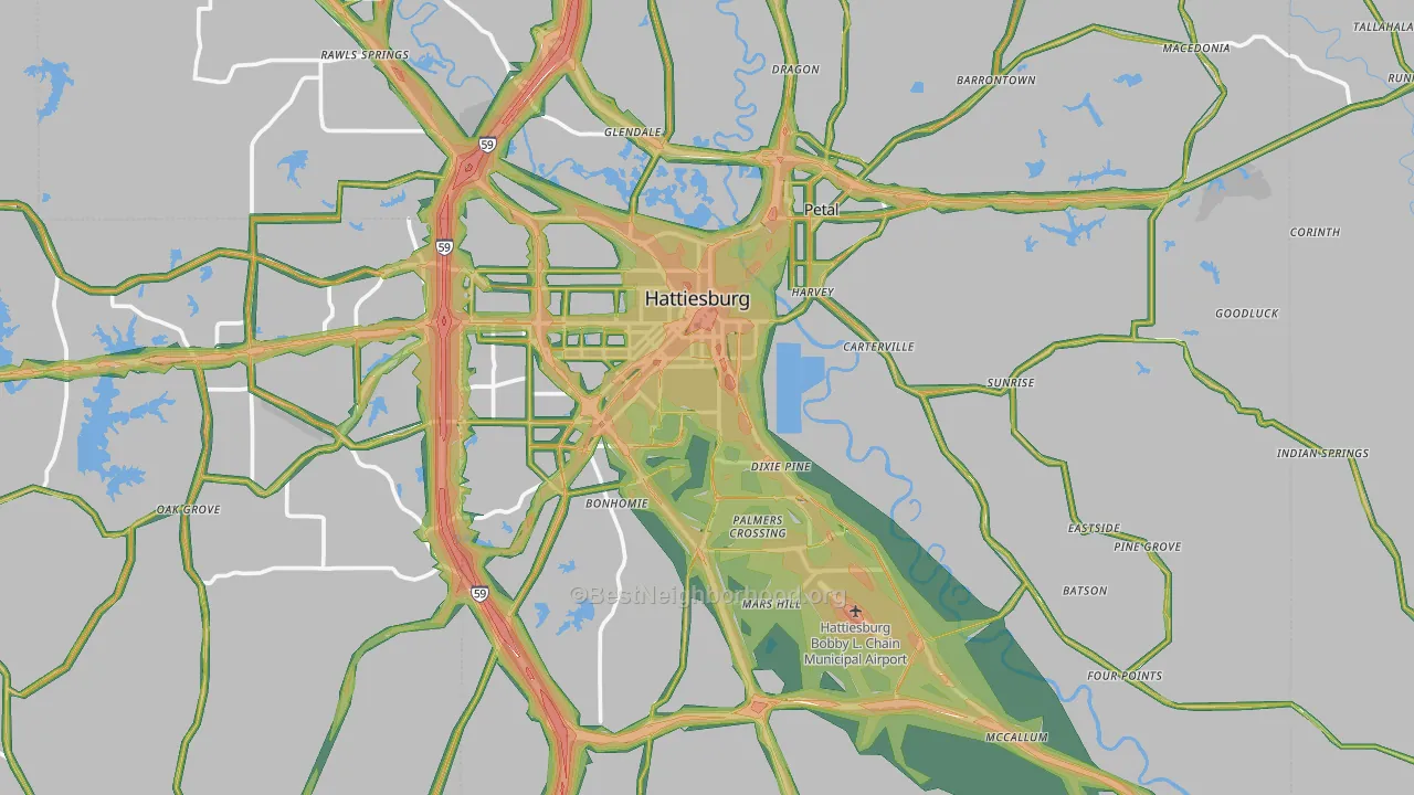 Forrest County, MS Map of Noise Levels in Forrest County