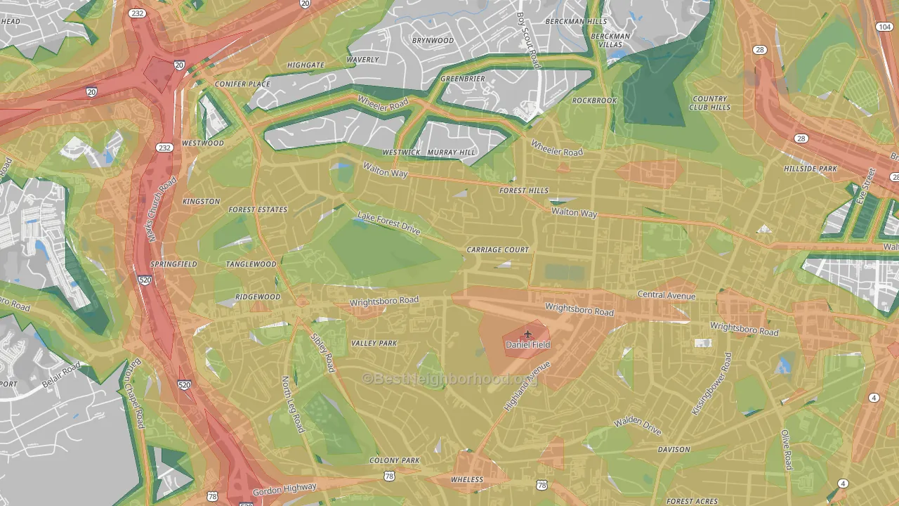 Forrest Hills, Augusta, GA Map of Noise Levels in Forrest Hills
