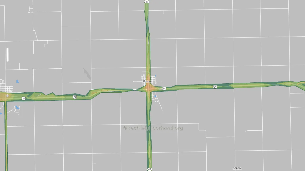 Forrest, IL Map of Noise Levels in Forrest