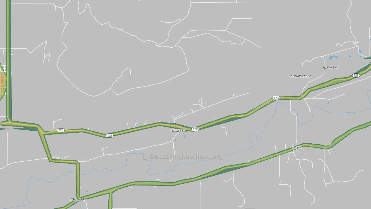 Forrester, OK Map of Noise Levels in Forrester
