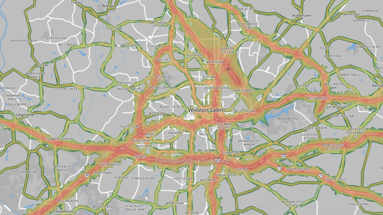 Forsyth County, NC Map of Noise Levels in Forsyth County