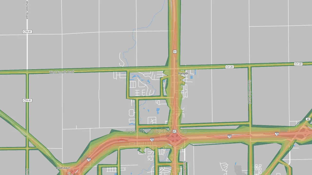 Forsyth, IL Map of Noise Levels in Forsyth