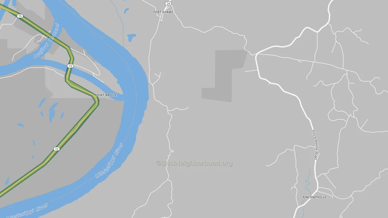 Fort Adams, MS Map of Noise Levels in Fort Adams