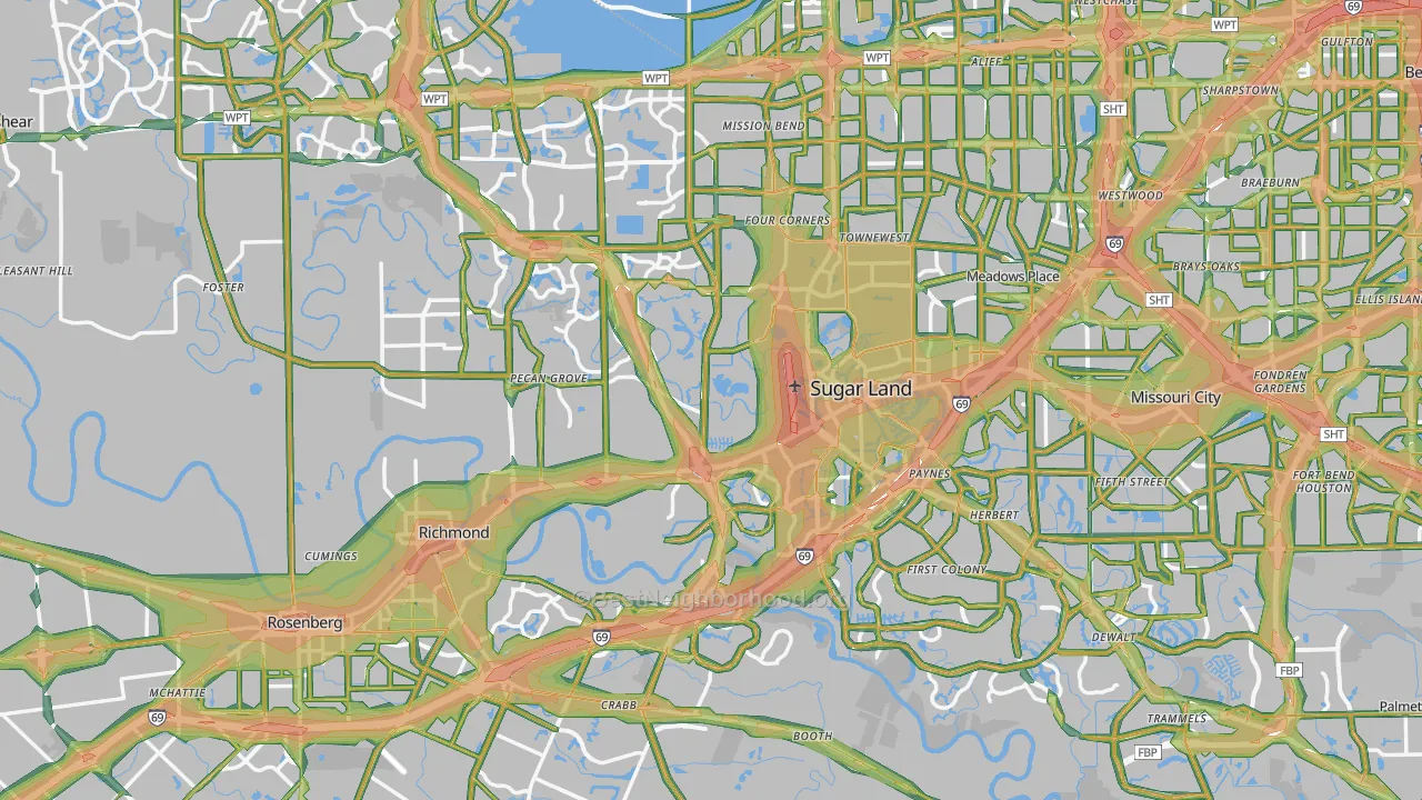 Fort Bend County, TX Map of Noise Levels in Fort Bend County