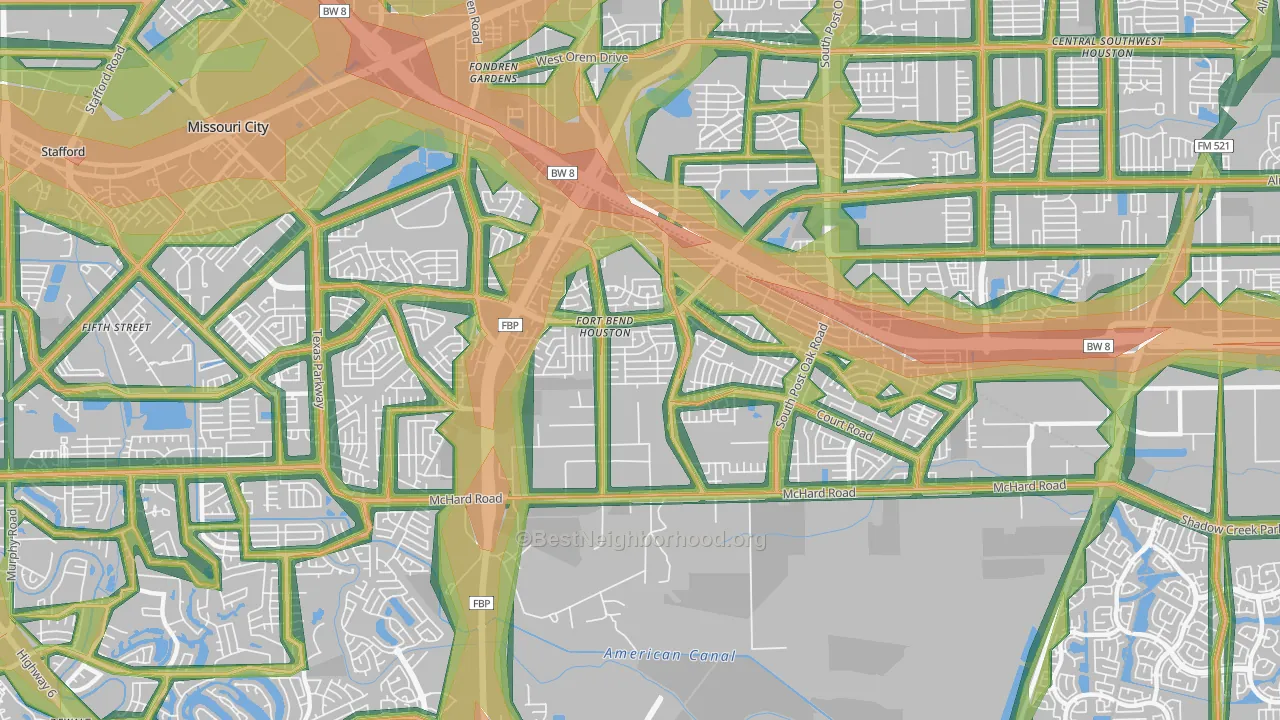 Fort Bend Houston, Missouri City, TX Map of Noise Levels in Fort Bend Houston