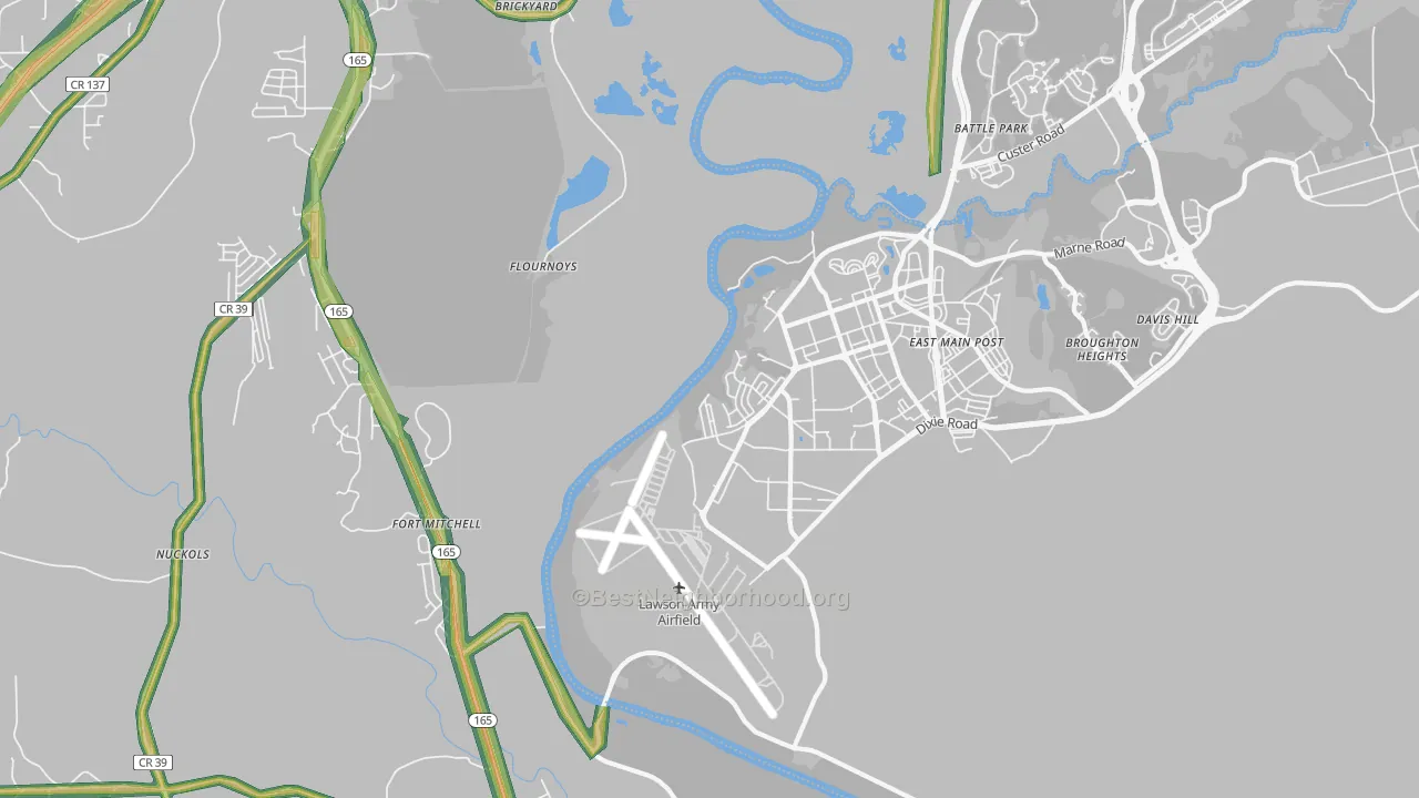 Fort Benning South, GA Map of Noise Levels in Fort Benning South