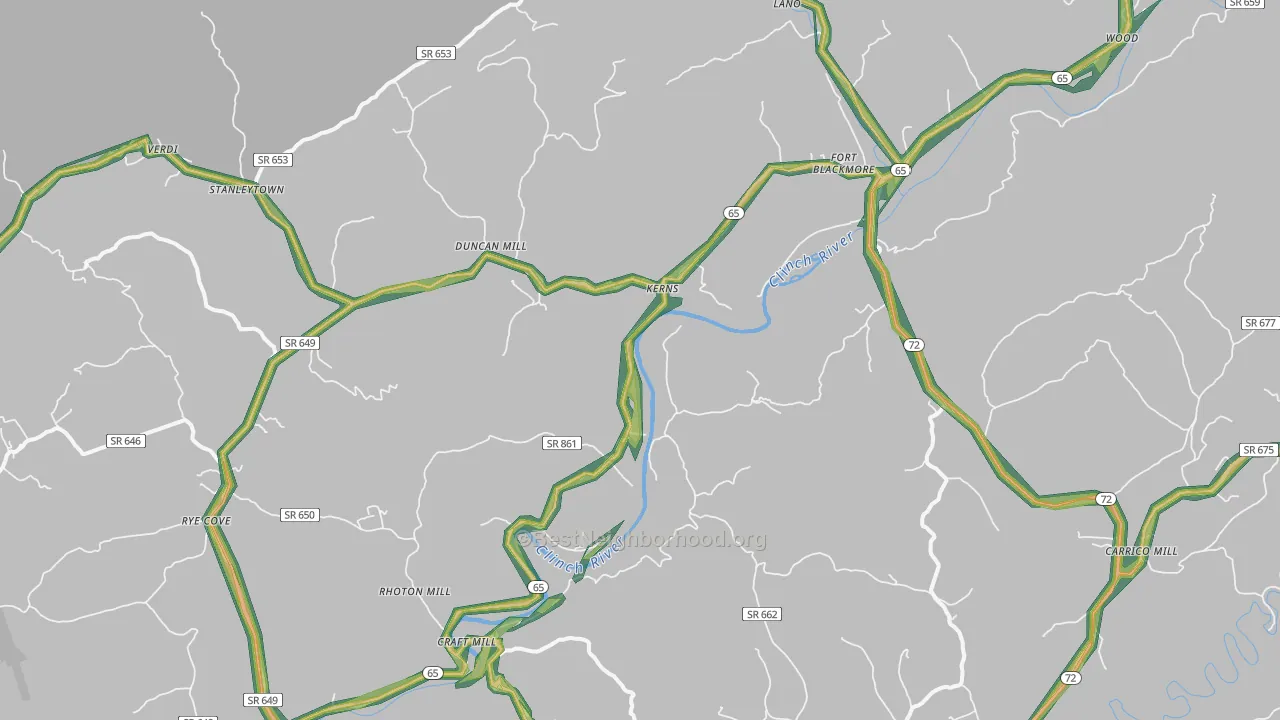 Fort Blackmore, VA Map of Noise Levels in Fort Blackmore