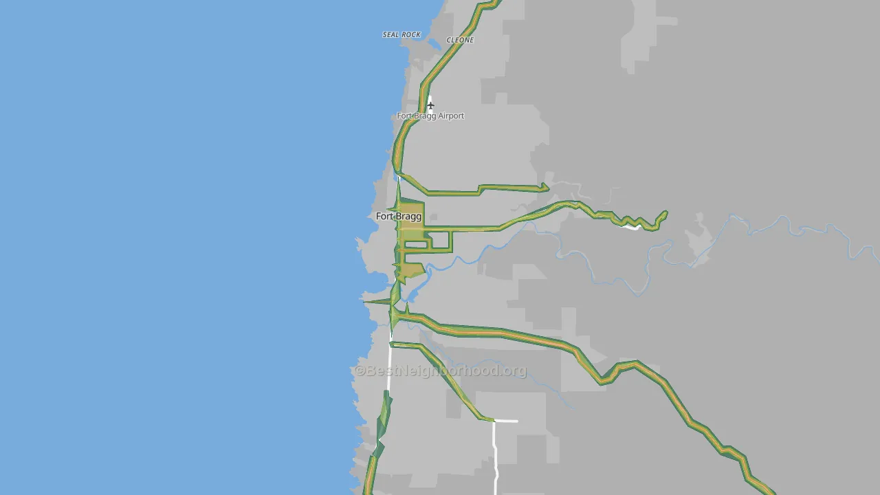 Fort Bragg, CA Map of Noise Levels in Fort Bragg