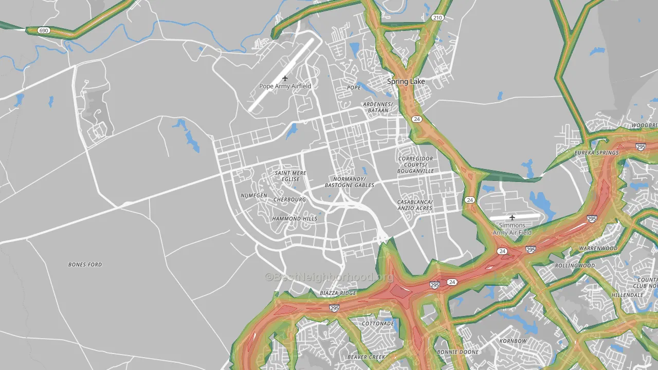 Fort Bragg, NC Map of Noise Levels in Fort Bragg