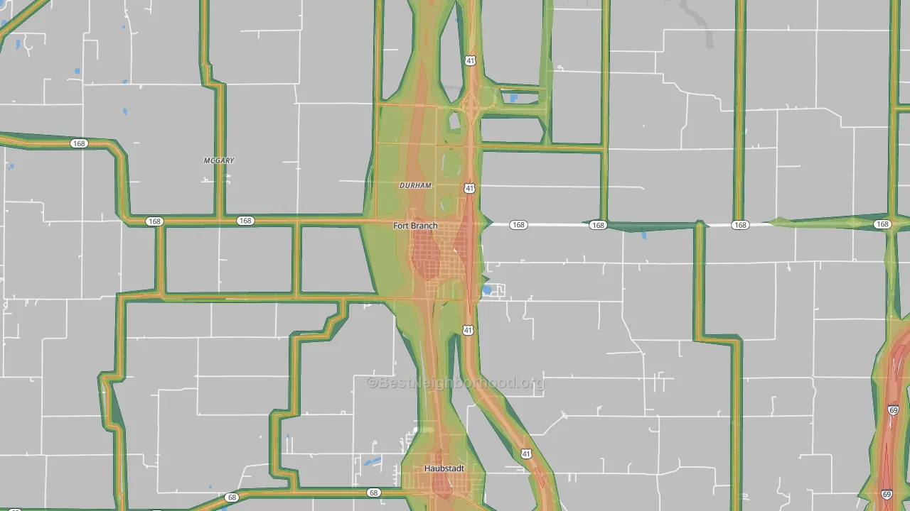 Fort Branch, IN Map of Noise Levels in Fort Branch