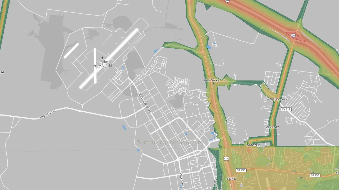 Fort Campbell North, KY Map of Noise Levels in Fort Campbell North