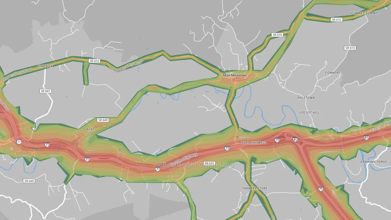 Fort Chiswell, VA Map of Noise Levels in Fort Chiswell