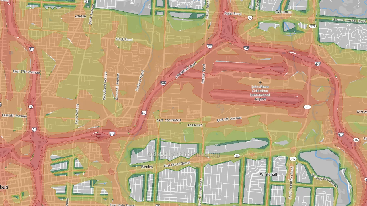 Fort Columbus Airport, Columbus, OH Map of Noise Levels in Fort Columbus Airport