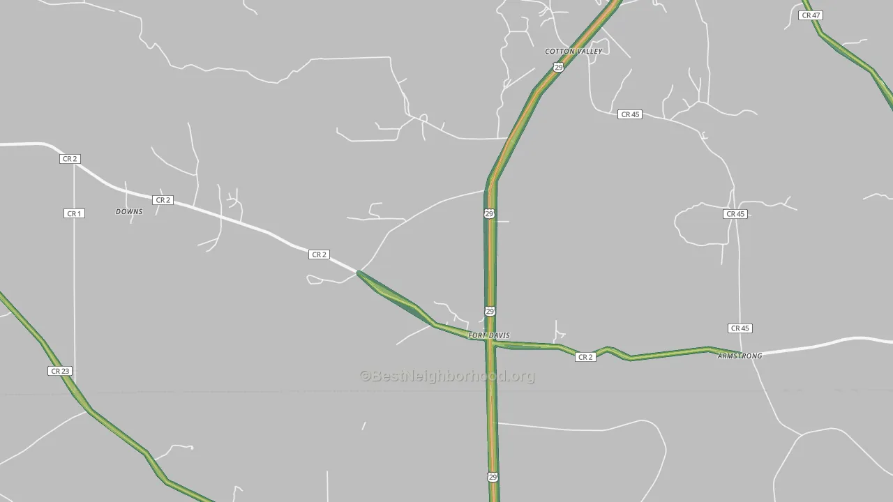 Fort Davis, AL Map of Noise Levels in Fort Davis