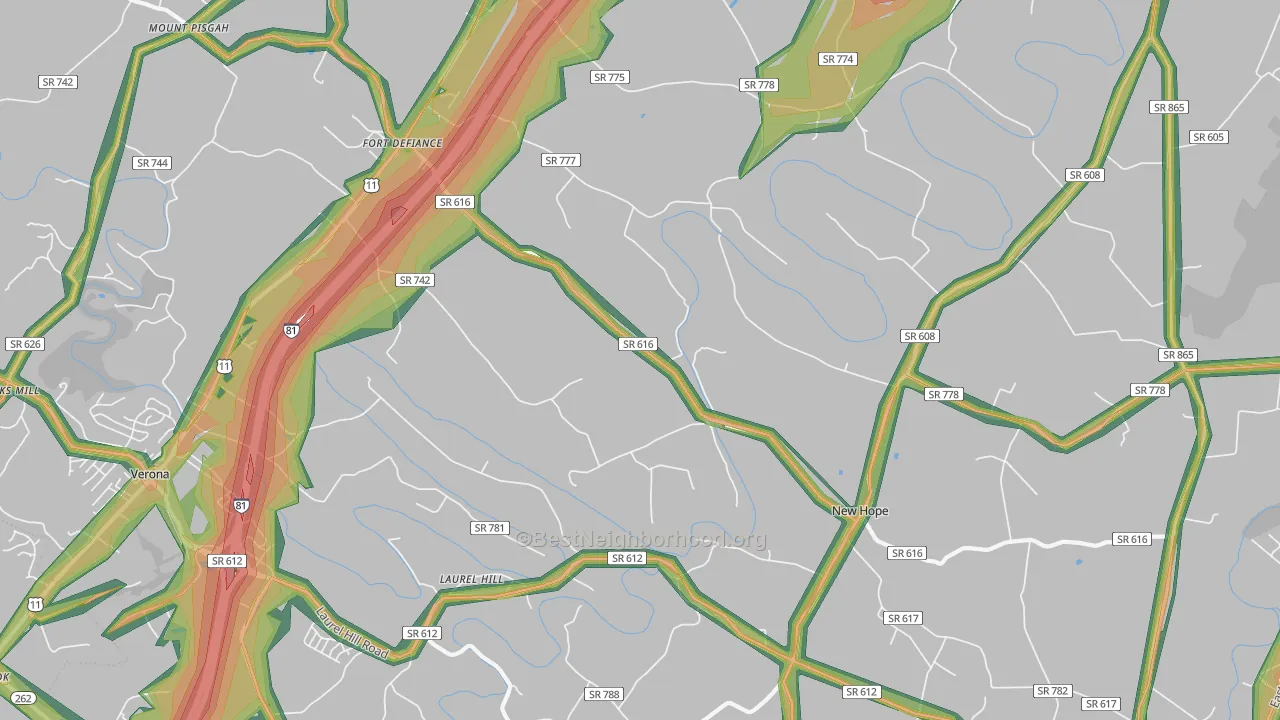 Fort Defiance, VA Map of Noise Levels in Fort Defiance
