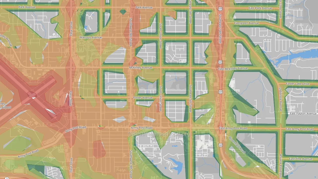 Fort des Moines, Des Moines, IA Map of Noise Levels in Fort des Moines