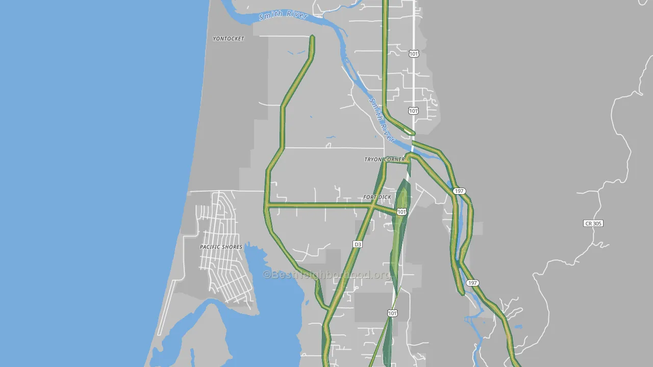 Fort Dick, CA Map of Noise Levels in Fort Dick