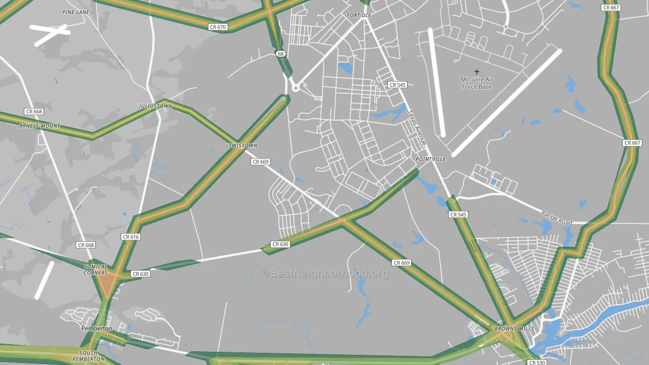 Fort Dix, NJ Map of Noise Levels in Fort Dix