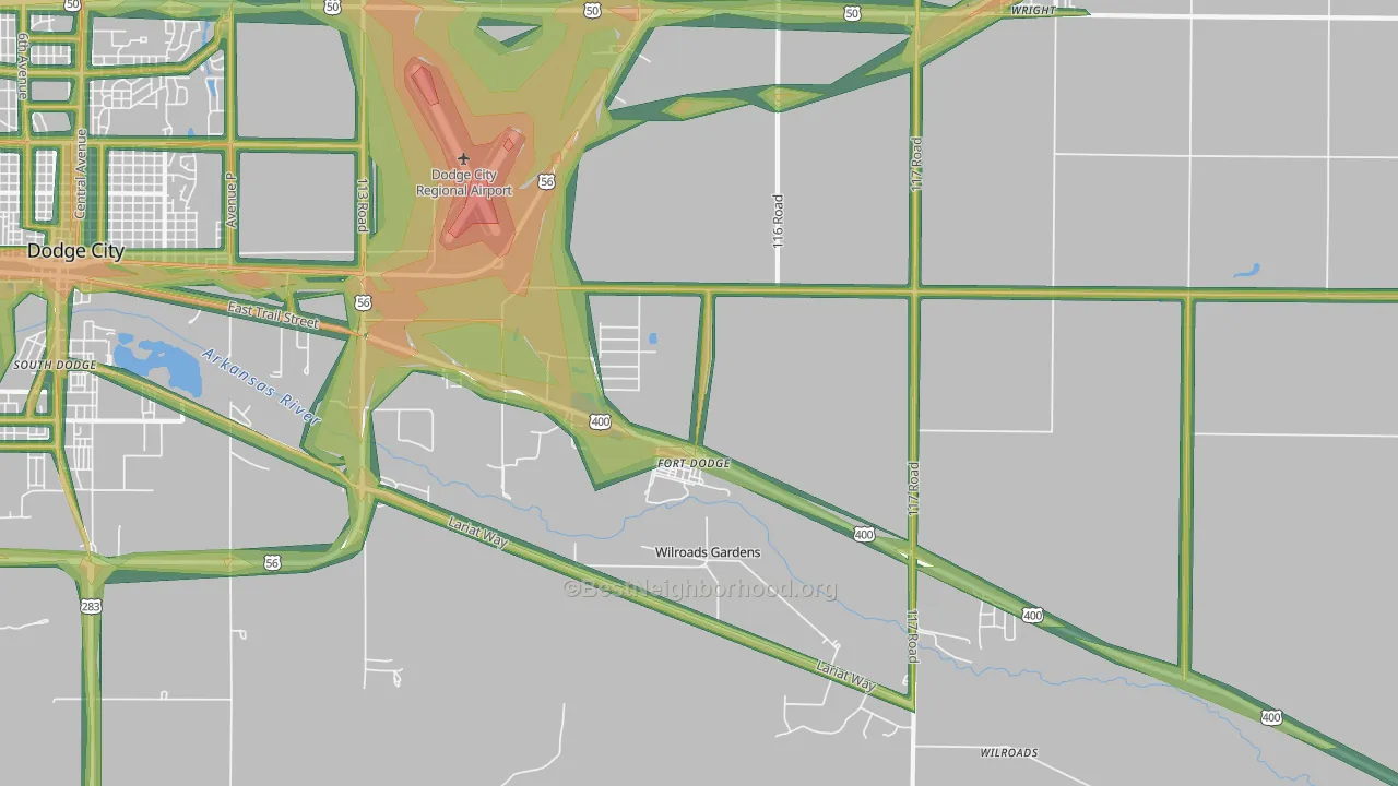 Fort Dodge, KS Map of Noise Levels in Fort Dodge