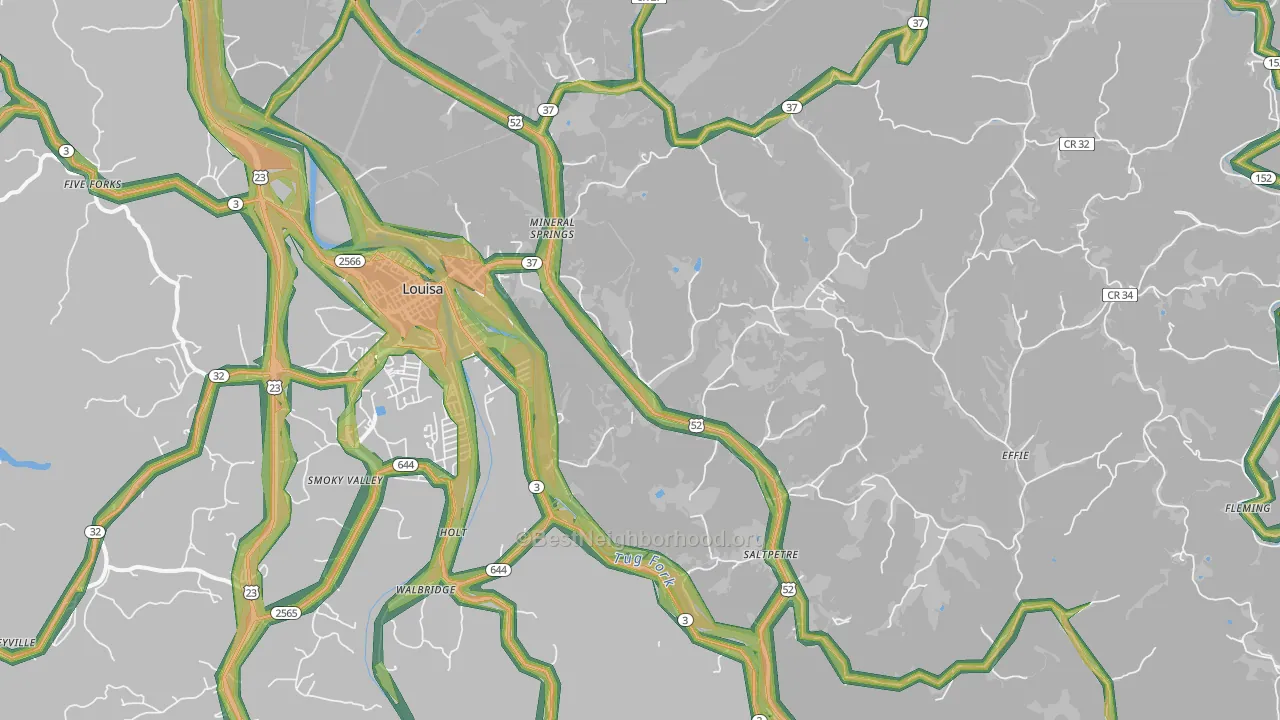 Fort Gay, WV Map of Noise Levels in Fort Gay