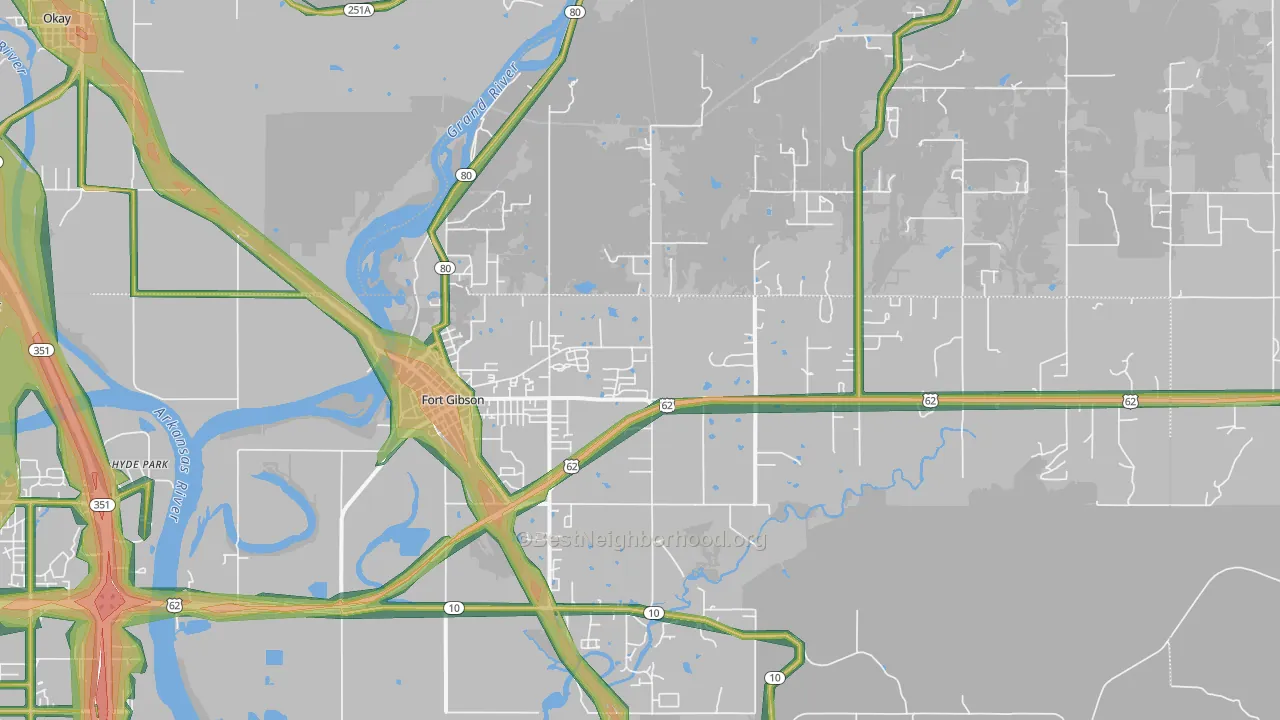 Fort Gibson, OK Map of Noise Levels in Fort Gibson